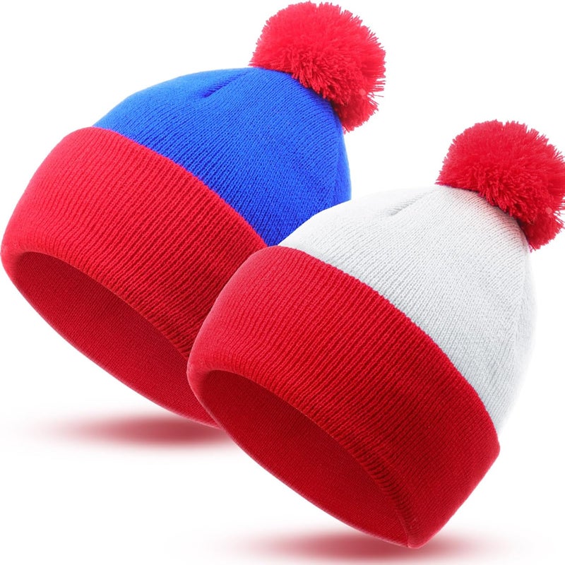 Shinymoon 2 Pcs Knit Pom Beanie Hat Halloween Character Cosplay Headwear Knitted Pompom Cuff Women Men's Winter Beanies - Image 2
